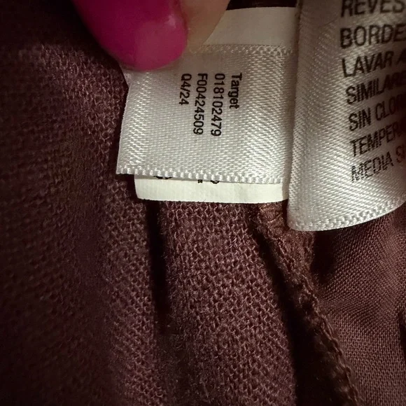 Women's Mid-Rise Wide Leg Linen Pull-On Pants - A New Day™ Brown M: Seam Pocket - Picture 11 of 14